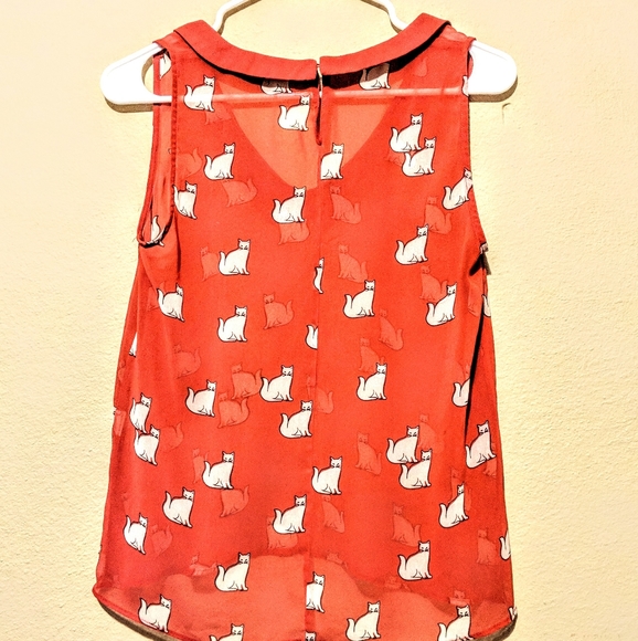 ZARA Red sheer cat blouse (Small) - Picture 8 of 11